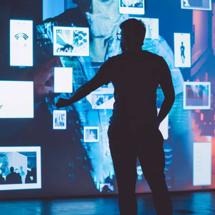 Engaged observer in a high tech gallery
