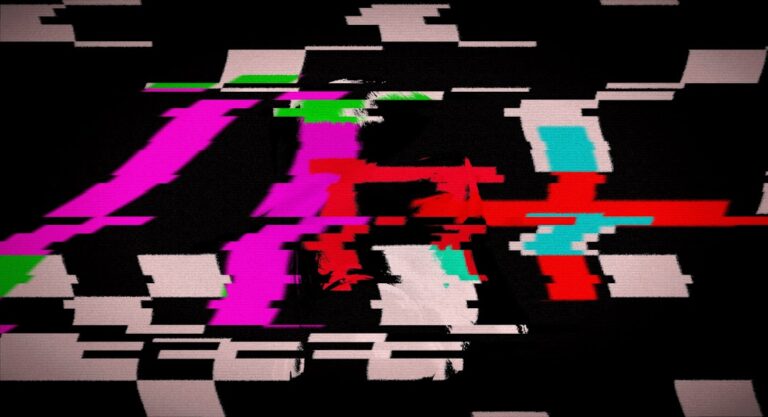 Kleurrijke glitch-art die AI-hallucinaties en foutieve output visualiseert